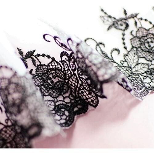 14Meters Exquisite Embroidered Flower Lace Trim Black Floral Mesh Tulle Fabric DIY Craft Sewing Dress Clothing Accessories