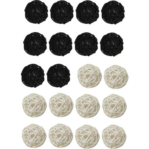 20Pcs White +Black Wedding Party Embellishments Natural Rattan Vine Ball Twig Orbs Balls Wicker Balls For Pets 5CM