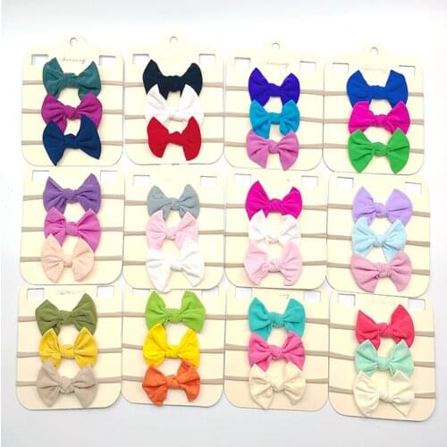 3pcs/lot Multicolor Elastic Hair Bands Headband With Bows For Baby Girls Handmade Hair Rope With Nylon Headwear Hair Accessories