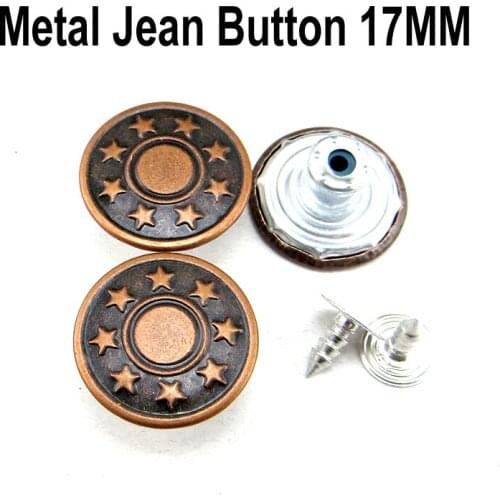 30PCS 17MM Metal Brand Red Stars Jeans Button Decoration Garment Buttons Sewing Clothes Accessory JMB-371