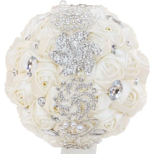 31styles Bride Holding Flowers Wedding Handmade Ribbon Rhinestone Bouquet Decoration Bouquets for Groom Dance Festival Gift