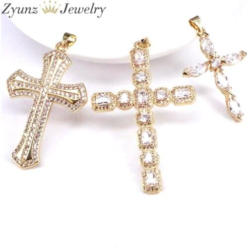 5PCS, CZ Clear Micro Pave Cross Pendant, CZ Pave Cross Charm, Gold plated, Necklace Pendant