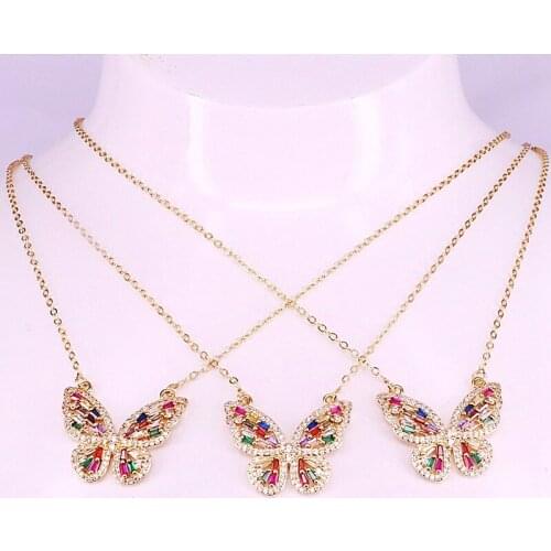 6Pcs Fashion Micro Pave Colorful Zirconia Top Quality CZ Butterfly Pendant Necklaces Jewelry