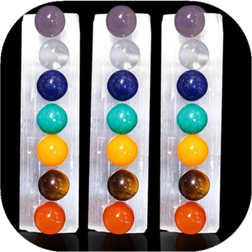 7 Chakra Beads Selenite Stick Natural Quartz Hand Made Crystal Tumbled Stones For Healing Reiki