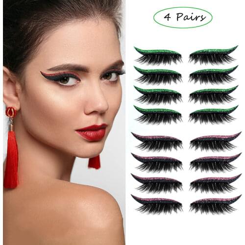 8 Pcs(4 Pairs)Reusable Eyeliner And Eyelash Sticker Kit Fashion Eyes Sticker Makeup Shiny Self-Adhesive Eyeliner Stickers