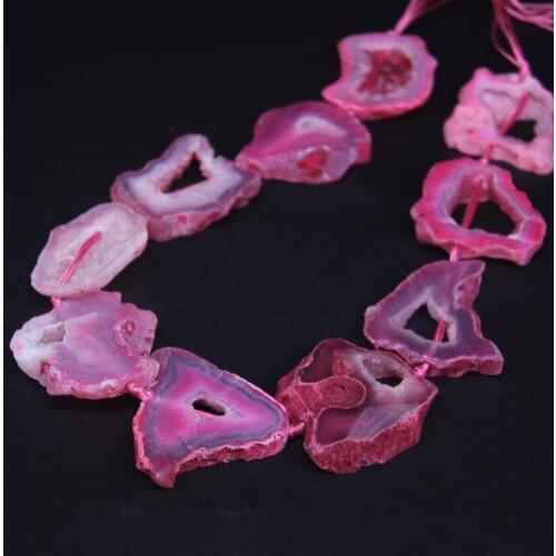 High Quality 9-12pcs/strand Pink Raw Agates Geode Drusy Slab Beads,Rose Red Quartz Cluster Druzy Slice Nugget Pendants Jewelry