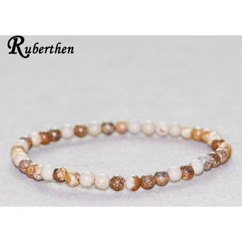 Ruberthen Picture Jaspers Bracelet 4 mm Natural Stone Bead Bracelet Mini Gem Stone Energy Bracelet