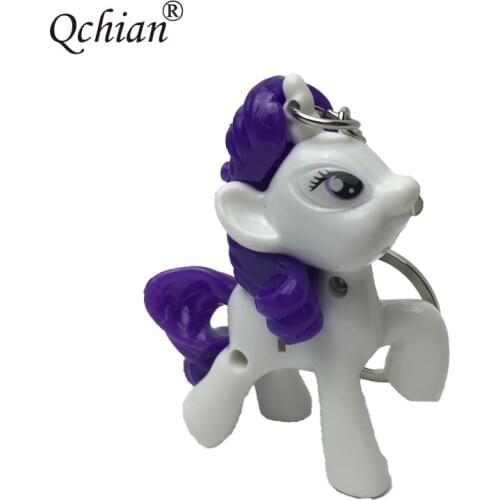 My little Ponys Keychain for Kids toys Women Bag Pendant Little Horse Key Chains With Sound Light LED Keyholder