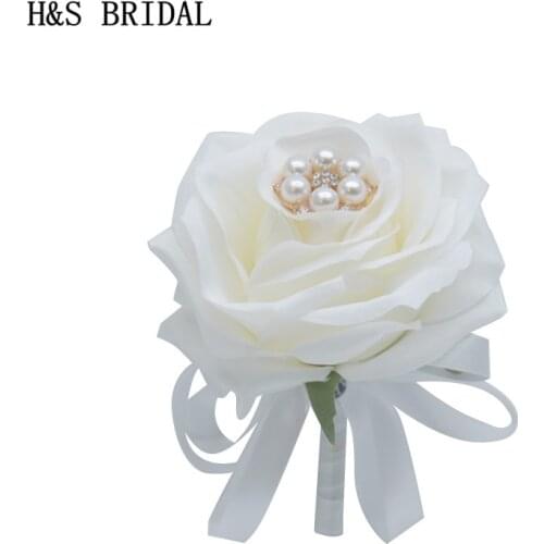 H&S BRIDAL Wedding Prom Corsage Ceremony Flower Brooch Wedding Boutonnieres Groom Groomsmen Buttonhole Flowers Boutonniere
