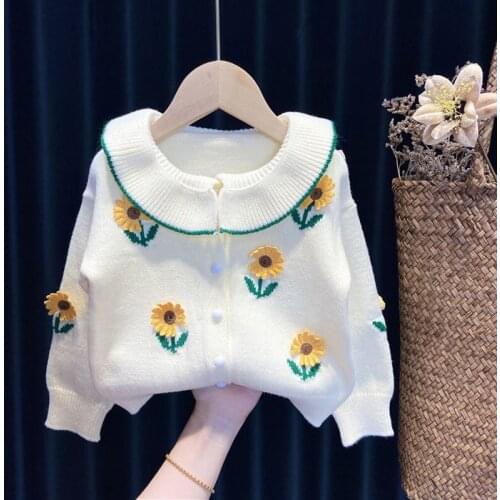 Spring Autumn Baby Girls Knit Cardigan 6M-5 Years Kid Flowers Long Sleeve Sweater Princess Top Toddler Casual Costume 2 Styles