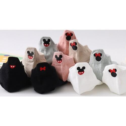 Disney 1pair Mickey cartoon embroidery socks Mickey Mouse female socks cotton Soft Short Socks summer thin cotton women Sock