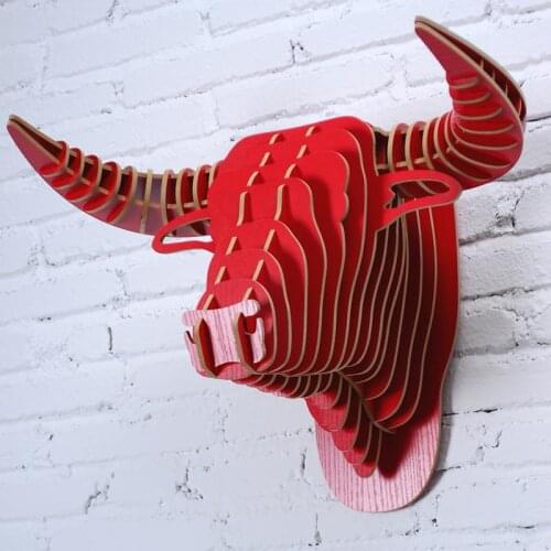 DIY wood bull head hanging on the wall family coffee hotel restaurant European decoration nordic decoration home room decor