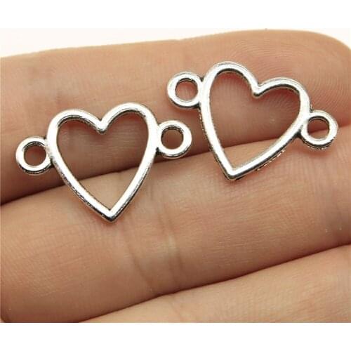 40pcs Charms Heart Link Connector 16x24mm Antique Bronze Silver Color Pendants Making DIY Handmade Jewelry