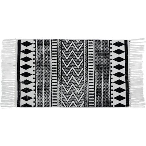 Household Floor Boho Mats Black Printed Tassel Bath Mat Doorway Kitchen Bedroom Carpet Decorative Farmhouse Rug