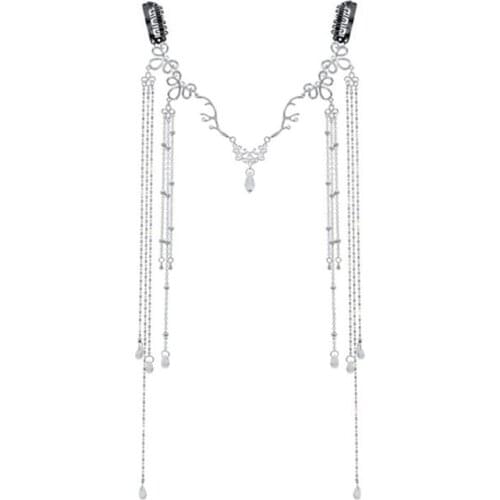 F3MD Women Waterdrop Crystal Retro Head Chain Rhinestone Long Tassels Pendant Headpiece Jewelry Boho Forehead Headband