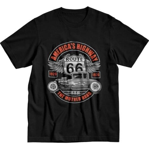 Route 66 T Shirt Men Pre-shrunk Cotton Tee Tops America Highway Mother Road Tshirt Short Sleeved Novelty Streetwear T-shirt Gift