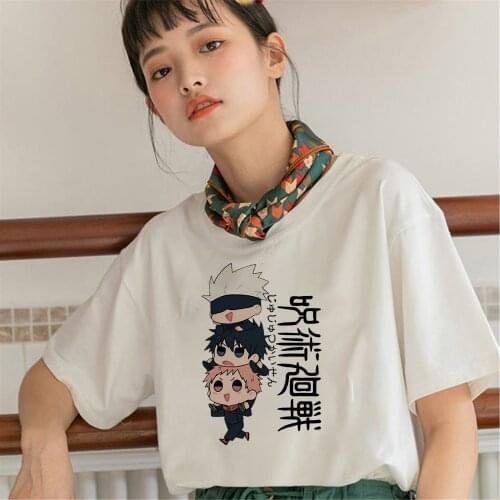 Jujutsu Kaisen Anime Women Tshirt Itadori Yujis Friends Print Short Sleeve T Shirt White Casual T-shirt Female Clothes Tops