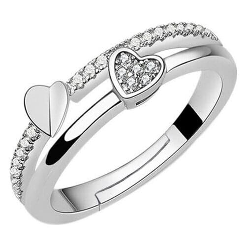 Korean Version of S925 Heart-shaped Silver Ring Female Models Opening Wedding Wedding Fashion Inlaid Zircon Diamond Ring