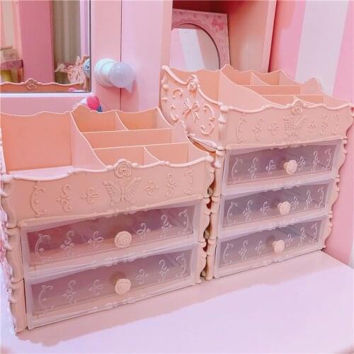 Pink Bow Cosmetic Box Transparent Makeup Jewelry Box Multifunctional Cosmetic Organizer Drawer Home Storage Boxs