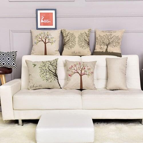 Colorful Season Life Floor Cushion Spring Summer Trees Decorative Car Waist Pillowcase Cotton Linen Home Decor Almofadas