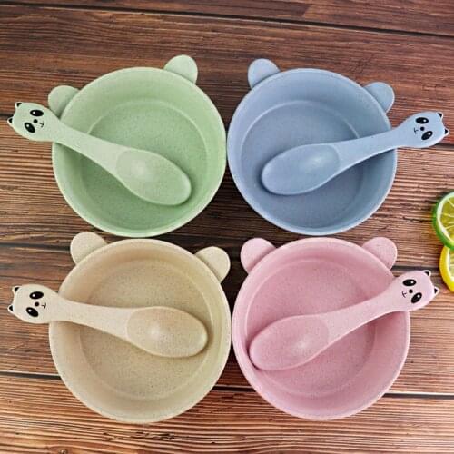Cute Childrens Rice Spoon Set Bowl Cartoon Panda Style Wheat Degradable Heat Preservation Anti-scalding Soup Bowl