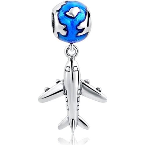 CodeMonkey 100% 925 Sterling Silver Fashion Travel Plane Stackable Dazzling Blue CZ Charms fit Charm Bracelet DIY Jewelry CMC882
