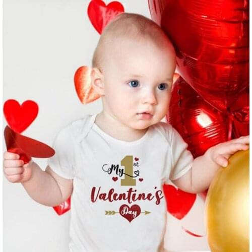 My First Valentines Day Cute Newborn Baby Boy Girl Rompers Infant 1st Valentines Jumpsuit Short Sleeved Onesie Party Wear