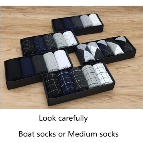 5 Pair/Lot RANMO Men Casual Business Breathable Boat Invisible Medium Socks Lattice Stripe Autumn and winter Socks