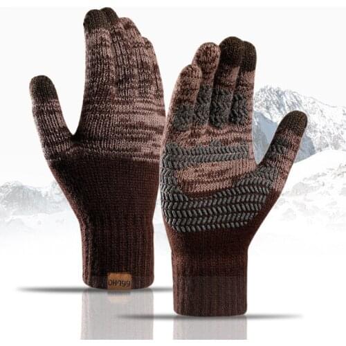 Youpin Knitted gloves mens autumn and winter plus velvet color matching offset printing touch screen warm gloves