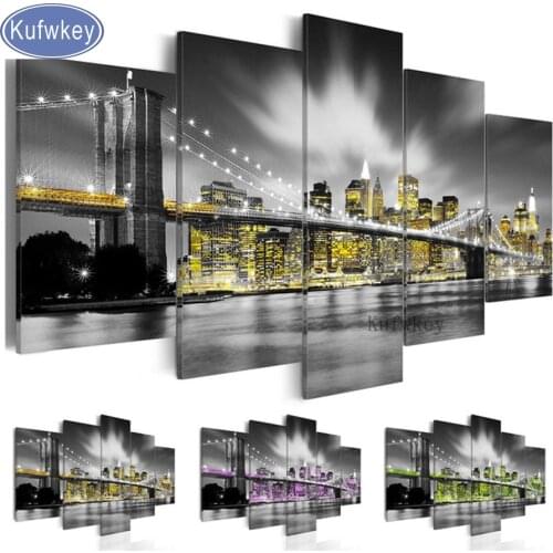 Kufwkey 5 piece mosaic Cross Stitch "New York City Construction Scenery"3d Embroidery picture of Rhinestone diamond painting art