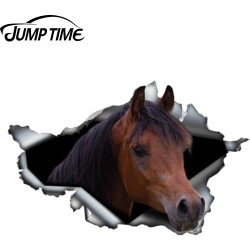Jump Time 13cm x 8.3cm chestnut Arabian horse sticker Torn Metal Decal Wild Animal Funny Stickers Window Bumper 3D Car Styling