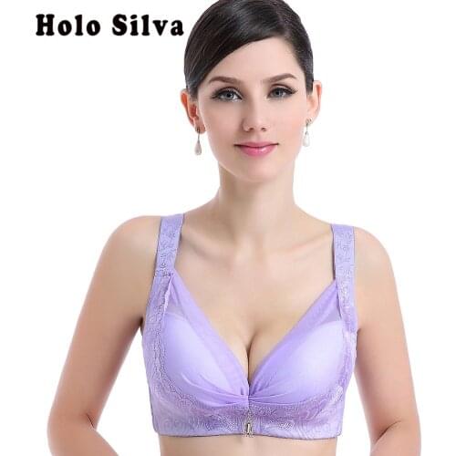 No Rims Sexy Lingeries Women Plus Size Push Up Sexy Lace Cotton Bras Silk protein Thin Cup Plus Size 105 46CDE Womens Underwear