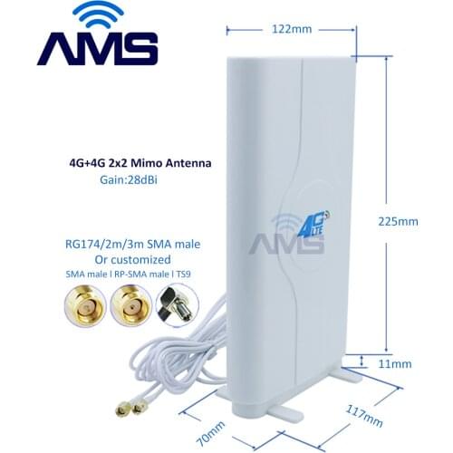 AMS Factory Wholesale Long range External 4G Router Antenna 698-2700Mhz High Gian 28dBi 2x2 Mimo Lte 4G Panle Antenna MSA/TS9