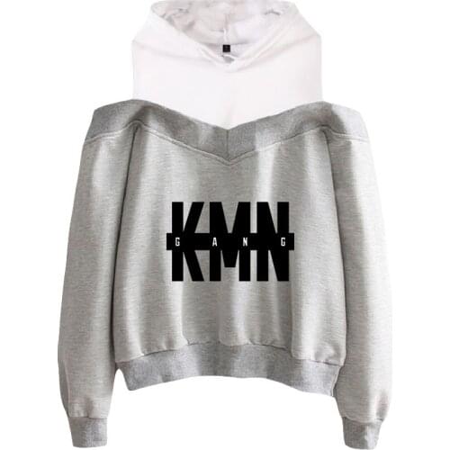 KMN Gang Autumn hooded top casual long-sleeved off-shoulder all-match casual print pattern Harajuku college kawaii