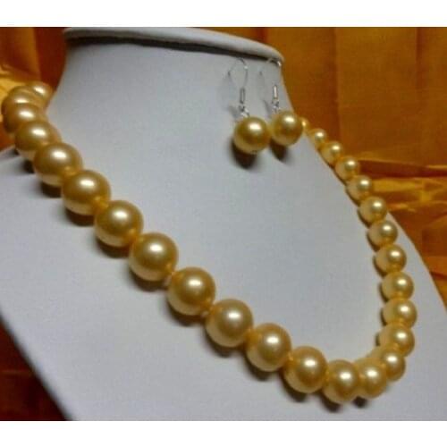 18" 10-11mm genuine freshwater gold pearl necklace 14K gold gift earring