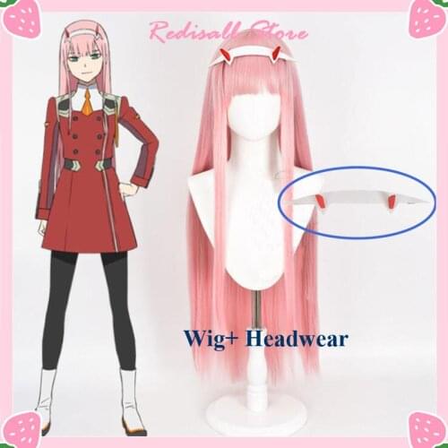DARLING in the FRANXX 02 ZERO TWO Cosplay Wig Hair Headwear Pink Straight Long Wig Role Play Women Synthetic Heat Resistant