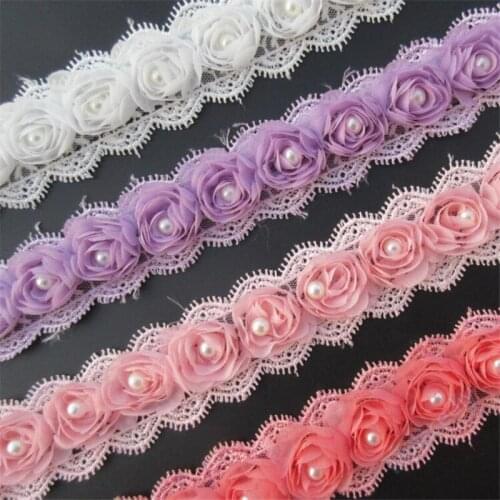 Soluble Rose Flower Pearl Chiffon Embroidered Lace Trim Ribbon Fabric Sewing Craft Patchwork Handmade DIY For Costume Decoration
