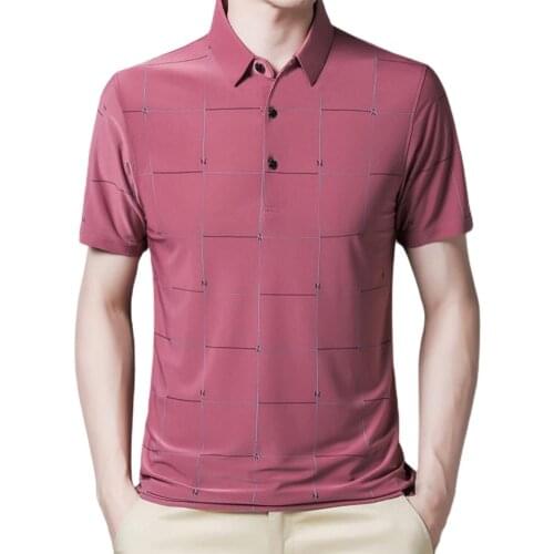 Short Sleeve Tee Shirt Breathable Shirt Smooth Business Style Polyester Fiber Fashion Men Lapel Upper for Daily Life