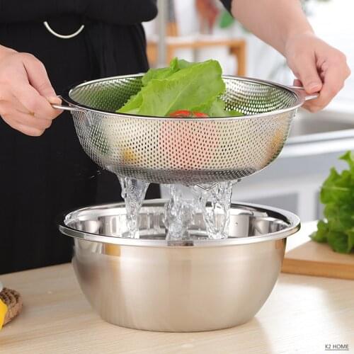 195mm/225mm/255mm/285mm Fine Mesh Stainless Steel Strainer Vegetables Colander Soaking Bowl Over the Sink Washing Basket
