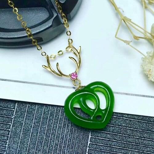 SHILOVEM 18k YELLOW gold Natural green Jasper pendants no necklace classic fine Jewelry women wedding gift mymz1314by