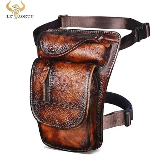 Soft Real Leather Men Design Female 8" Tablet Messenger Bag Multifunction Travel Fanny Waist Belt Pack Drop Leg Bag Male 3112