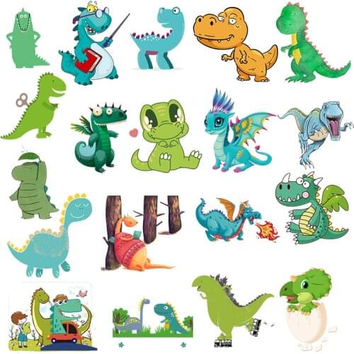 Kawaii Jurassic Park Heat Transfers Cartoon Dinosaur Animal Thermal Heat Transfer Stickers On Clothes DIY For Kids T-shirt Decor