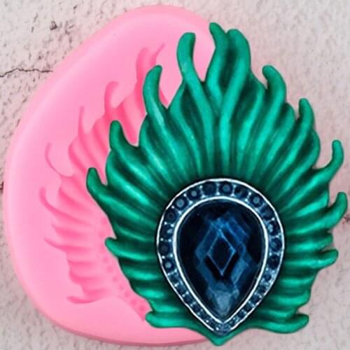 Jewelry Diamond Border Silicone Molds Peacock Feather Cupcake Topper Fondant Cake Decorating Tools Candy Chocolate Gumpaste Mold
