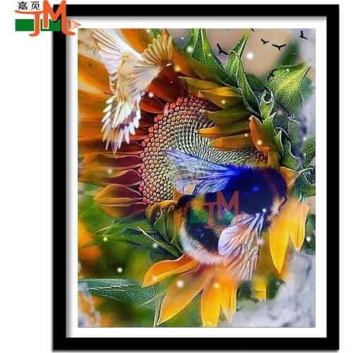 Full Square Round Sunflower Bee Cross Stitch 5D Diy Diamond Painting Embroidery Flower Bird Home Decor Mosaic Landscape Wall Art
