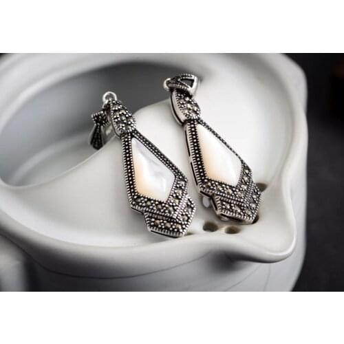 Jewelry Natural White Sea Shell Marcasit Earrings -Top quality Brincos Ohrringe Sterling Jewelry Earring Party, Luxury Dubai