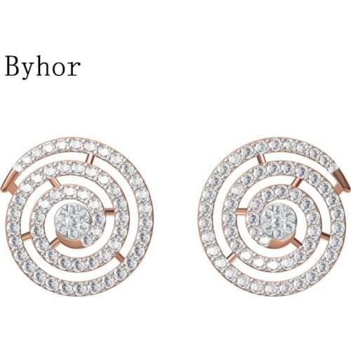 Byhor Solid 14K White/Yellow+White/Rose+White Gold 1.511ct H/SI Natural Diamonds Stud Earrings Women Cерьги Fine Jewelry сережки