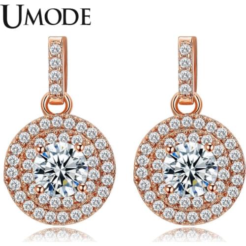UMODE Fantastic Halo 0.5ct CZ simulated CZ Stone Rose Gold Color Dangle Drop Earring Jewelry for Women Pendientes Brinco UE0198A