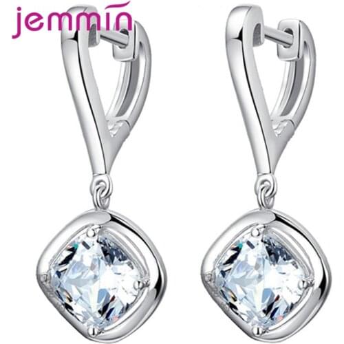 Top Quality Shinning Crystal Dangle Drop Earrings For Women 925 Sterling Silver Square Pendant Earrings Wedding Party Gifts