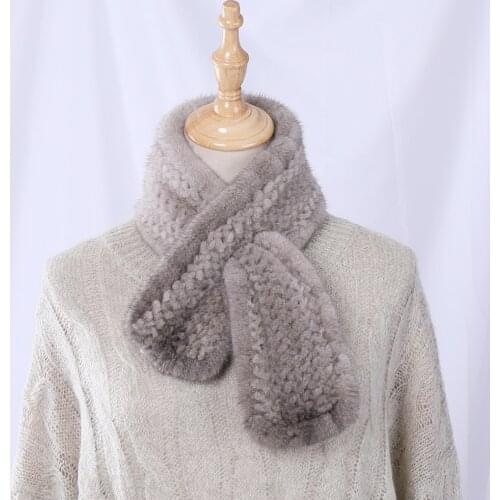 2020 New Arrival Womens Real Mink Fur Hand Knitted Winter Fashion Luxury Genuine Fur Scarf Lady Scarves Warm Wraps Mufflers
