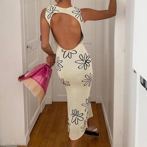 2021 O Neck Knitted Bodycon Dress Women Summer Split Backless Sleeveless Y2K Beach Sexy Midi Party Dresses